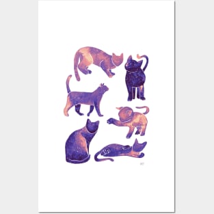 Galaxy Cats Pattern - Pastel Purple Posters and Art